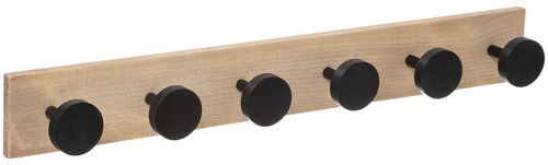 5FIVE SIMPLY SMART Věšák, nástěnný, 6 háčků, dřevo, černý, 58 × 7 × 8 cm - Coat Hanger - Main image