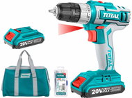TOTAL-TOOLS Drilling screwdriver, 2x2000mAh, 20V Li-Ion, in bag, set of 47, charger 2h - Cordless Drill