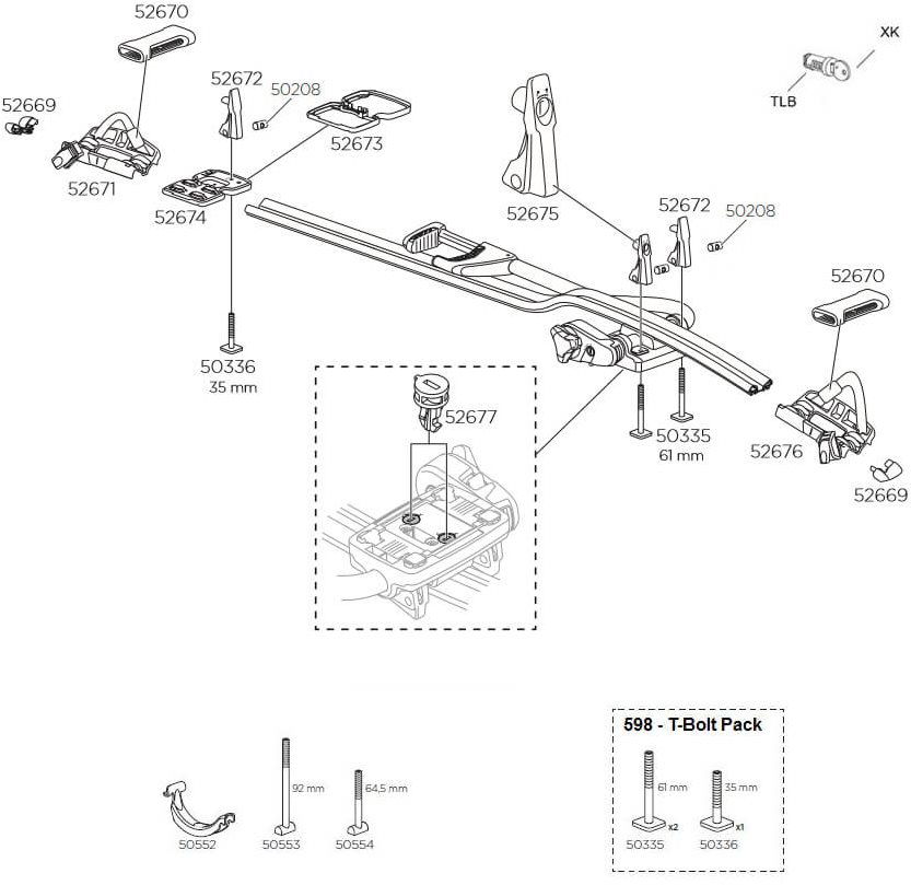 Thule OutRide 561 and Thule ProRide 591 roof rack 34356