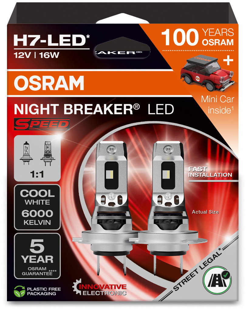 OSRAM NIGHT BREAKER LED SPEED H7, Design 1:1, 2 db + LEGO autó