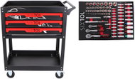 SIXTOL Workshop trolley with tools Mechanic Trolley Jason 80, 3 drawers, 1 shelf, 80 tools - Tool trolley