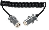 SIXTOL Trailer Cable 12 Propojovací spirálový kabel 7pin typ S, kovová zástrčka, 24 V, 3,5 m - Tow Hitch Reducer Adapter