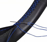 PREXIM Leather Steering Wheel Cover M Black with Blue Thread - Steering Wheel Cover