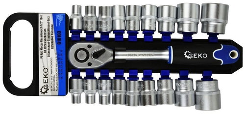 GEKO Socket Head + Ratchet 1/2", Set of 19 pcs, 8-32mm, CrV Steel - Ratchet  - Main image
