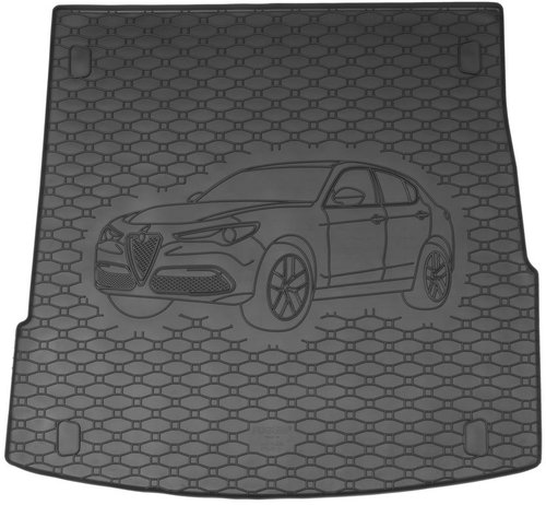 ACI ALFA ROMEO STELVIO 2017->Rubber Boot Tray with Car Illustration, Black - Boot Tray - Main image