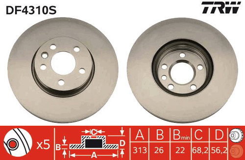 TRW Brake Disc DF4310S, set of 2 - Brake Disc - Main image