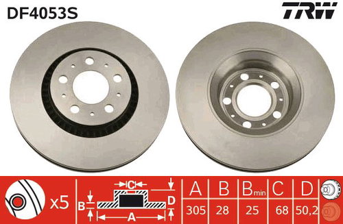 TRW Brake Disc DF4053S, set of 2 - Brake Disc - Main image