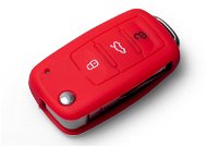 Védő szilikon kulcstartó tok VW/Seat/Skoda járművekhez, piros színű, kilökődő kulccsal - Autókulcs védőtok