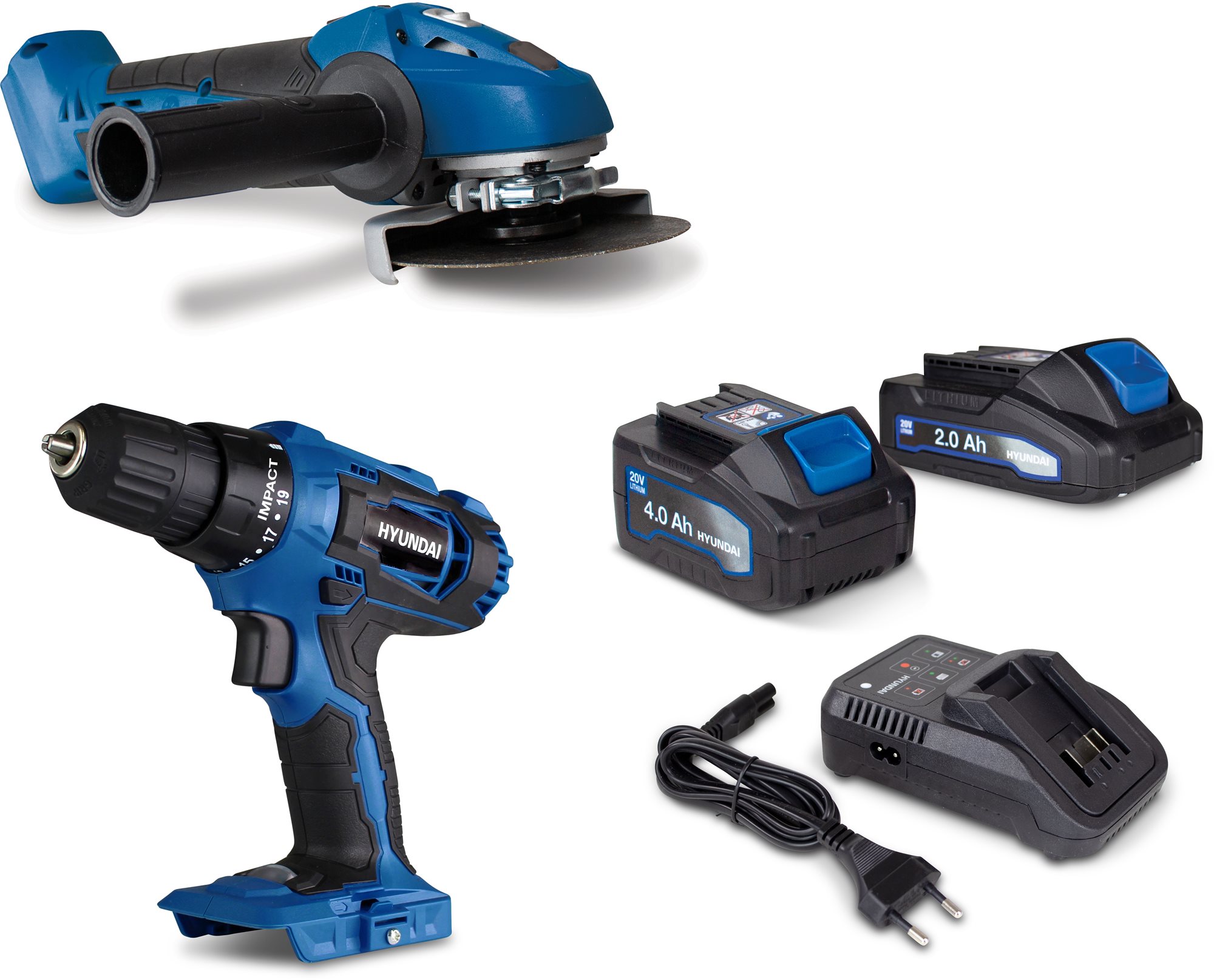 Hyundai Cordless Tool Set 20 V Impact Drill Grinder Set with