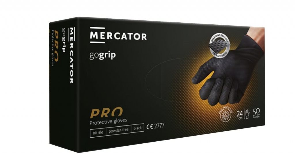 MERCATOR gogrip prémium kesztyű, fekete, 50 db, M