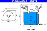 ATE 604874 Brake pad set 13.0460-4874.2 - Brake Pads