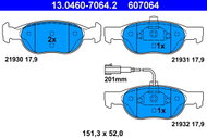 ATE 607064 Brake pad set 13.0460-7064.2 - Brake Pads