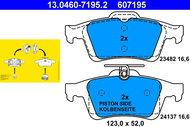 ATE 607195 Brake pad set 13.0460-7195.2 - Brake Pads