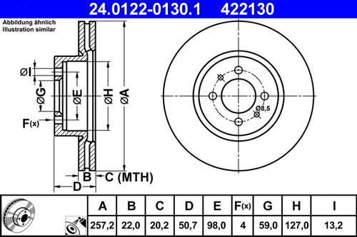 ATE 422130 brake disc 24.0122-0130.1, set of 2, set of 2 - Brake Disc - Main image