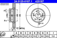 ATE 425187 brake disc 24.0125-0187.1, set of 2, set of 2 - Brake Disc