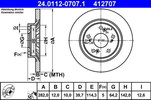 ATE 412707 brake disc 24.0112-0707.1, set of 2, set of 2 - Brake Disc - Main image