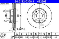 ATE 422308 brake disc 24.0122-0308.1, set of 2, set of 2 - Brake Disc