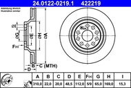 ATE 422219 brake disc 24.0122-0219.1, set of 2, set of 2 - Brake Disc