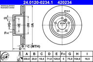 ATE 420234 brake disc 24.0120-0234.1, set of 2, set of 2 - Brake Disc