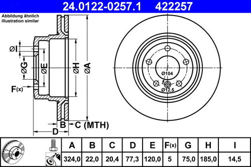 ATE 422257 brake disc 24.0122-0257.1, set of 2, set of 2 - Brake Disc - Main image