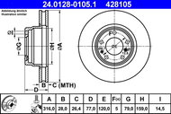ATE 428105 brake disc 24.0128-0105.1, set of 2 - Brake Disc