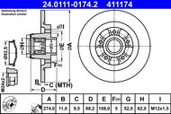 ATE 411174 brake disc 24.0111-0174.2, set of 2 - Brake Disc