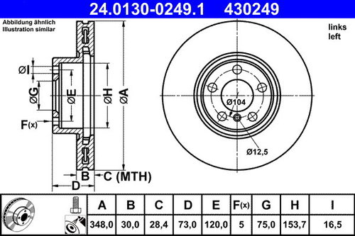ATE 430249 brake disc 24.0130-0249.1, set of 2 - Brake Disc - Main image