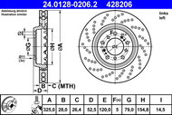 ATE 428206 brake disc 24.0128-0206.2, set of 2 - Brake Disc