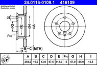 ATE 416109 brake disc 24.0116-0109.1, set of 2 - Brake Disc