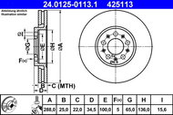 ATE 425113 brzdový kotouč 24.0125-0113.1, sada 2 ks - Brzdový kotouč