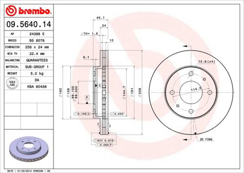 BREMBO brake disc 09.5640.14, set of 2 - Brake Disc - Main image