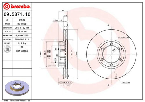 BREMBO brzdový kotouč 09.5871.10, sada 2 ks - Brake Disc - Main image