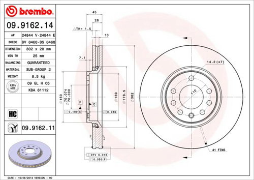 BREMBO brake disc 09.9162.11, set of 2 - Brake Disc - Main image