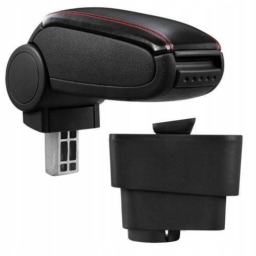 PROTEC Armrest, Fiat Grande Punto / Evo, synthetic leather, black, red stitching 2005 - 2012 - Elbow Rest - Main image