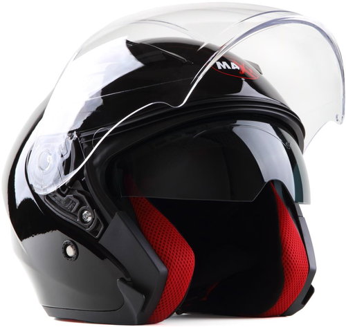 MAXX - OF 878 Skutra with plexi and sun visor - black lacquered S - Scooter Helmet - Main image