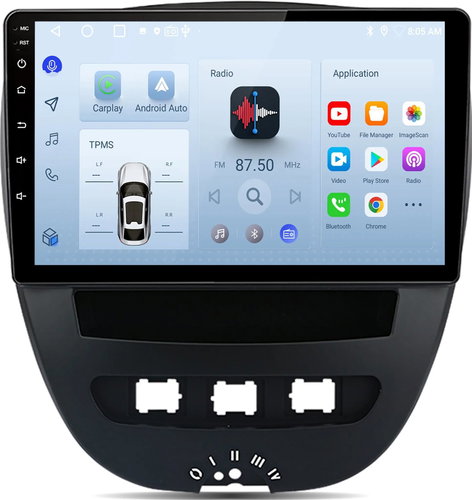 Ossuret Car radio Peugeot 107 from 2005, CarPlay, Android, GPS, WiFi, DSP, DAB+, RDS - Car Radio - Main image