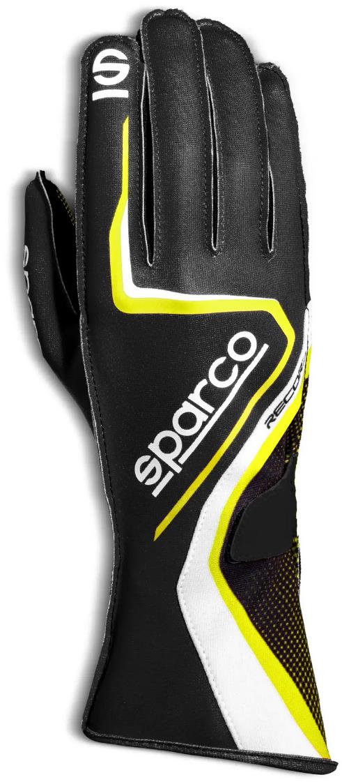 Sparco Karting kesztyű Record, külső varrással, fekete és sárga, 8-as méret