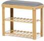 Shoe Rack Shoe rack / bench, 2 shelves, solid bamboo, natural shade, grey fabric - Botník