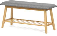 Shoe rack / bench, shelf, solid bamboo, natural shade, grey fabric N1012 - Shoe Rack