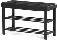 Shoe rack 2 shelves, upholstery black eco-leather, metal - black matt lacquer - Shoe Rack