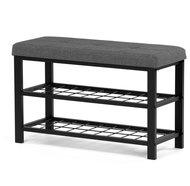 Shoe rack 2 shelves, grey fabric cover, metal - black matt lacquer - Shoe Rack