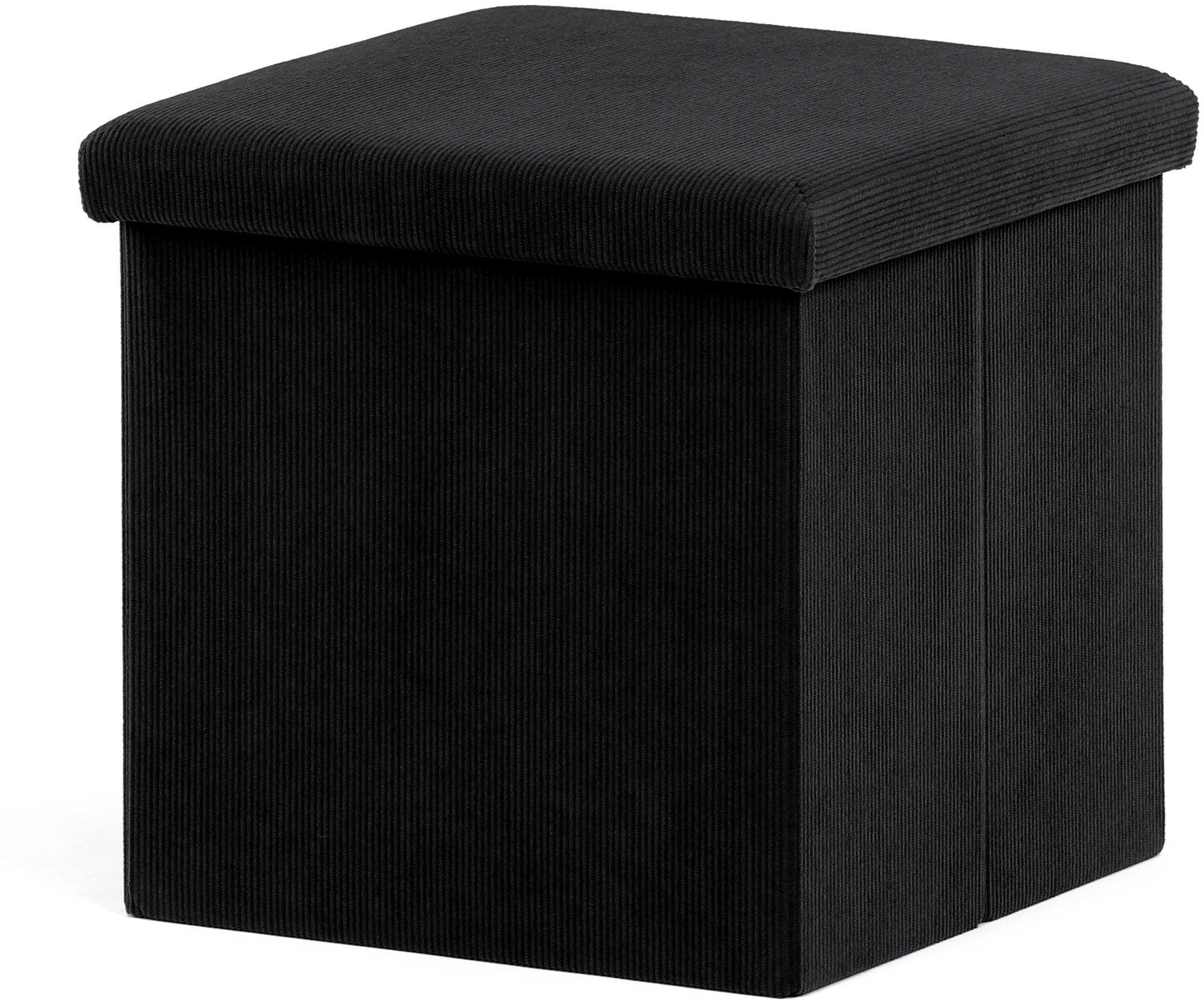 AUTRONIC Tárolós puff, fekete kordbársony, 38×38×38 cm