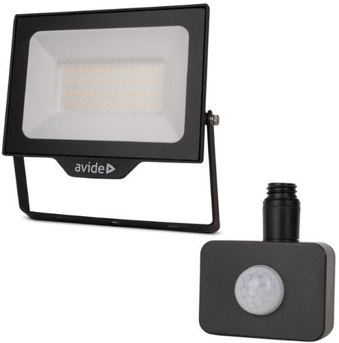 AVIDE Premium ultra-thin LED spotlight black 50 W 5000 lm, daytime, with motion sensor - LED Reflector - Main image