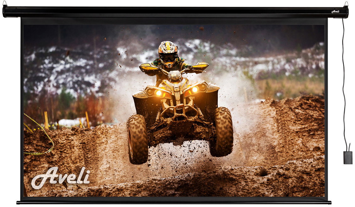 AVELI Rolós vetítővászon, elektromos motoros, 120", (16:9), fekete tok