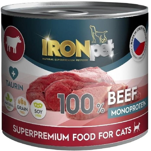 IRONpet Cat Beef (hovězí) 100 % Monoprotein, konzerva 200 g - Canned Food for Cats - Main image