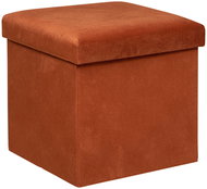 Atmosphera Stool with storage LILOU, velvet, foldable, 38 × 38 × 38 cm, orange - Ottoman