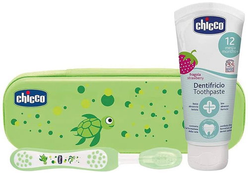CHICCO Fluoride toothbrush and toothpaste set in case Always Smiling green 12m+ - Oral Hygiene Set - Main image