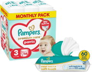 PAMPERS Premium Care Pants vel. 3 (114 ks) + PAMPERS Aqua Soft Touch 60 ks - Nappies