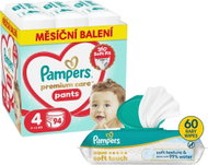 PAMPERS Premium Care Pants vel. 4 (94 ks) + PAMPERS Aqua Soft Touch 60 ks - Plenkové kalhotky