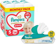 PAMPERS Premium Care Pants vel. 5 (80 ks) + PAMPERS Aqua Soft Touch 60 ks - Nappies